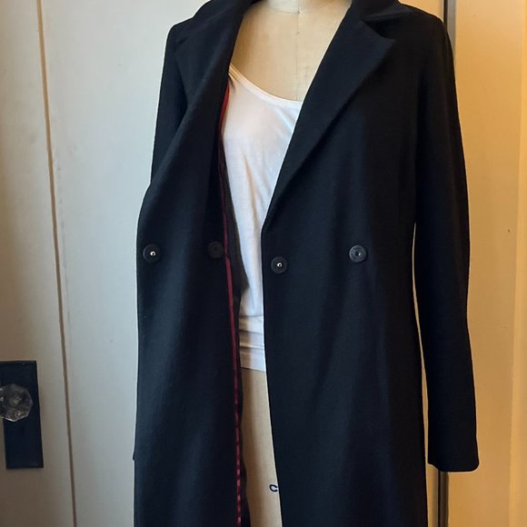 Long Black Women's Wool blend Coat - Picture 2 of 6